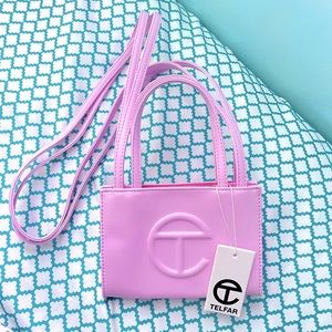 small bubblegum pink telfar shopping bag